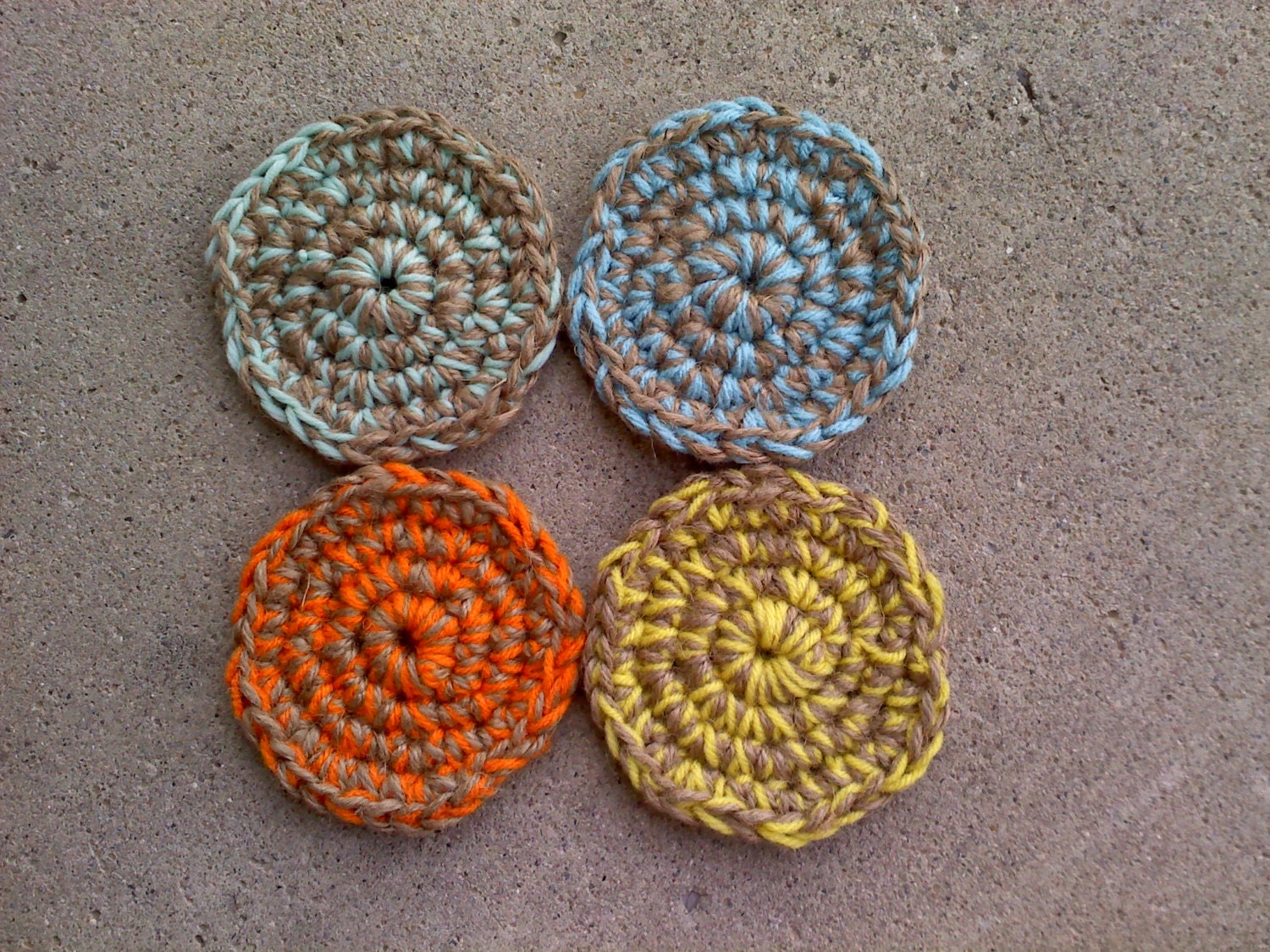 4 Jute & Yarn Crochet Coasters by delightfullycreated7 on Etsy