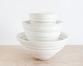 Nesting bowl tower, white-on-white modern ceramic pottery vase, by julia paul pottery