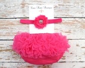 Hot pink Baby Ruffle Bloomer and Shabby headband set .. Baby bloomers .. Ruffle bloomers .. Chiffon Bloomers .. Diaper cover .. Photo prop