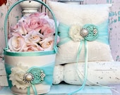 Custom listing for Brianne Porter Flower girl basket .. Ring bearer pillow .. Garter set  Deep Plum color