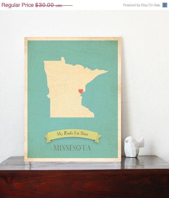 25% OFF SALE Minnesota Roots Map 11x14 Customized Print