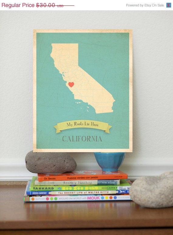 25% OFF SALE California Roots Map 11x14 Customized Print