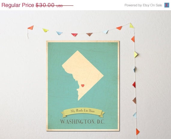 25% OFF SALE Washington D.C. Roots Map 11x14 Customized Print