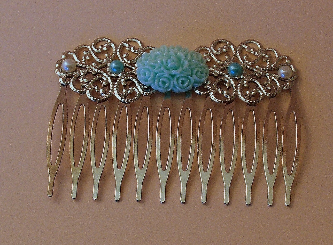 Blue & Pearl Hair Comb, Pearl Hair Comb, Wedding Hair Accessories, Wedding Hair Comb, Vintage Style
