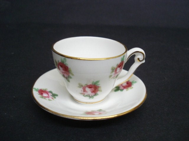Miniature  Vintage Cup and Saucer  England  Floral  Teacup Set