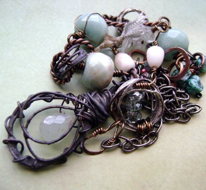 Captured Tears Of My Ocean Home-Turquoise-Amazonite-Aquamarine-Soldered-Metalwork-Necklace by Anvil Artifacts