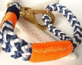 Blue & White Nautical Rope Bracelet with Orange wrap and Orange and Navy Stripe - Bronze Clasp