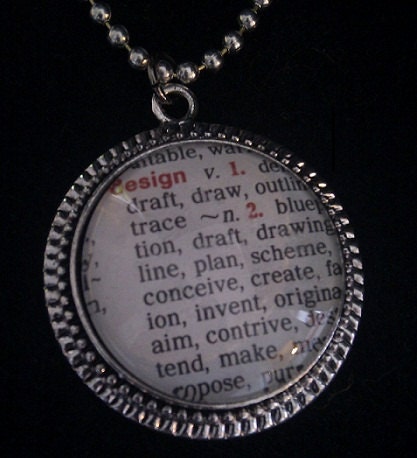 Bookish necklace: the word DESIGN from a vintage Thesaurus