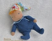 Miniature Waldorf Sitting Baby. 16cm / 6.3" tall All Natural Child Friendly Baby Doll.