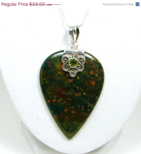 SALE Ocean Jasper Necklace, Peridot, Jasper Pendant, Teardrop, Statement Pendant, Green , Southwestern