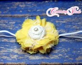 Yellow, White Fabric Flower Hair Accessory, Hair Bow, Sunshine Yellow, Baby Girl Headband, Newborn Hair Bow, Flower Hair Clip