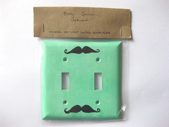 Original Art Mustache Double Lightswitch Cover Switchplate - Green