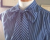 Sexy Secretary Navy White PinStripe Bow Neck Summer Blouse