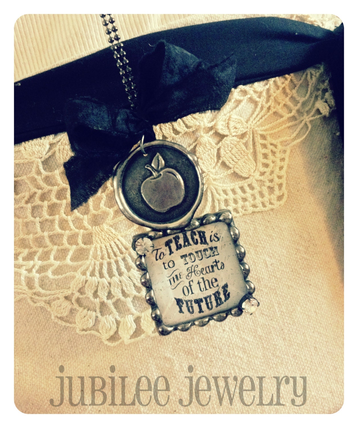 Teacher Appreciation Soldered Apple wax seal Necklace