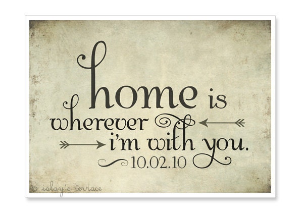 CUSTOMIZE your date - Home is Wherever I'm With You - Edward Sharpe - Engagement Gift - Wedding Gift - Typography Print 5x7 - Music Quote