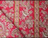 DOUBLE  FACED Pre-Quilted Fabric Floral  Pattern  1 YARD piece - 100% Cotton Ruby/Cream Color