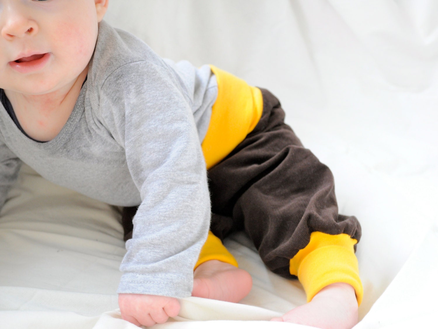 Baby boy baggy pants - Organic Children Clothing, Baggy trousers, Brown Cord with yellow cuffs