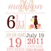 SALE Baby Girl Birth Announcement Printable in Colors PDF