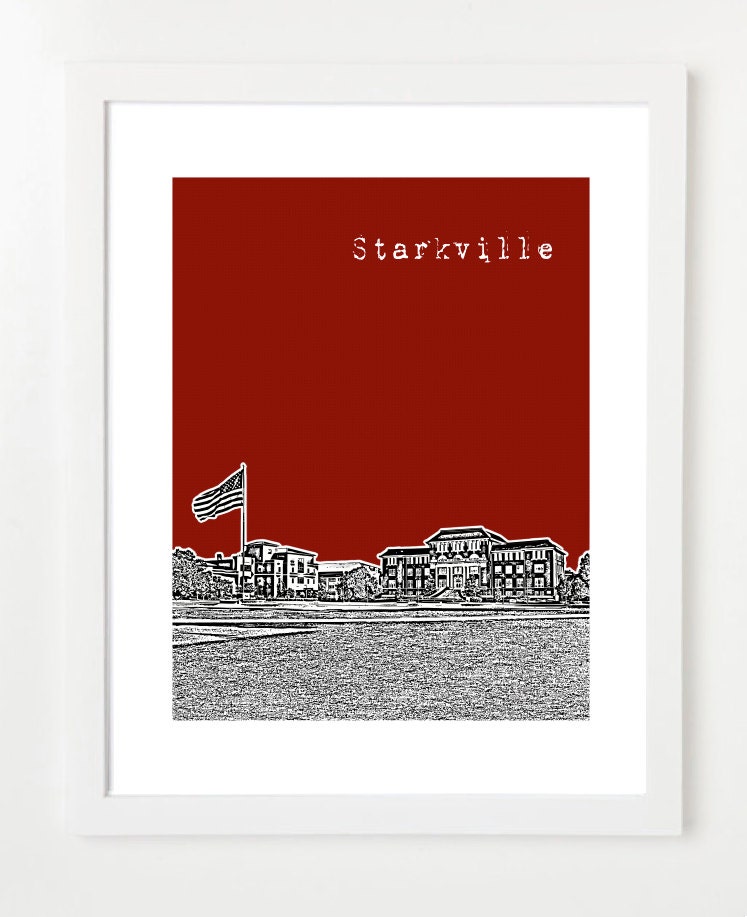 Mississippi State University Art Print - Starkville City Skyline Poster - MSU Grad Gift