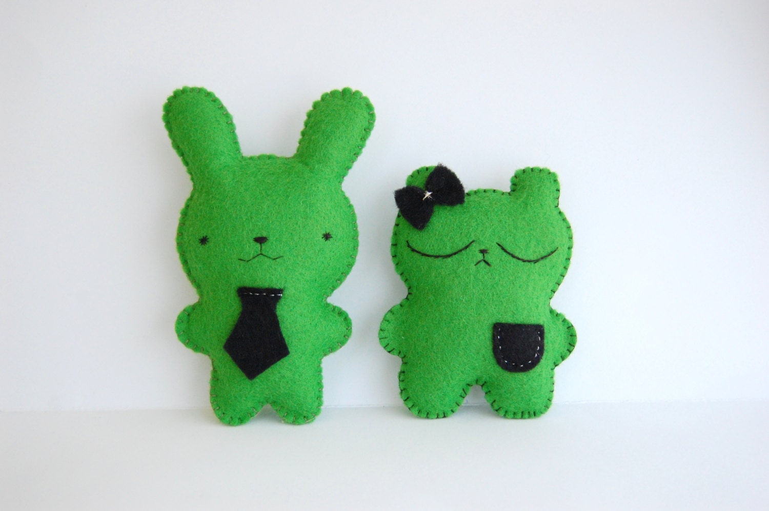 Emerald bunny and bear felt dolls stuffed toys