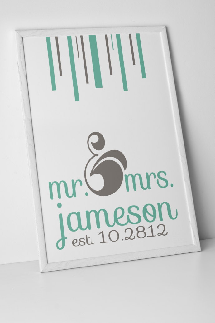 New Mr. and Mrs. Personalized Wall Art Print - Established Date est. for newlyweds or anniversary Il_570xn