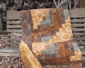 Lap Quilt, Sofa Quilt, Quilted Throw - Log Cabin Woods Batik