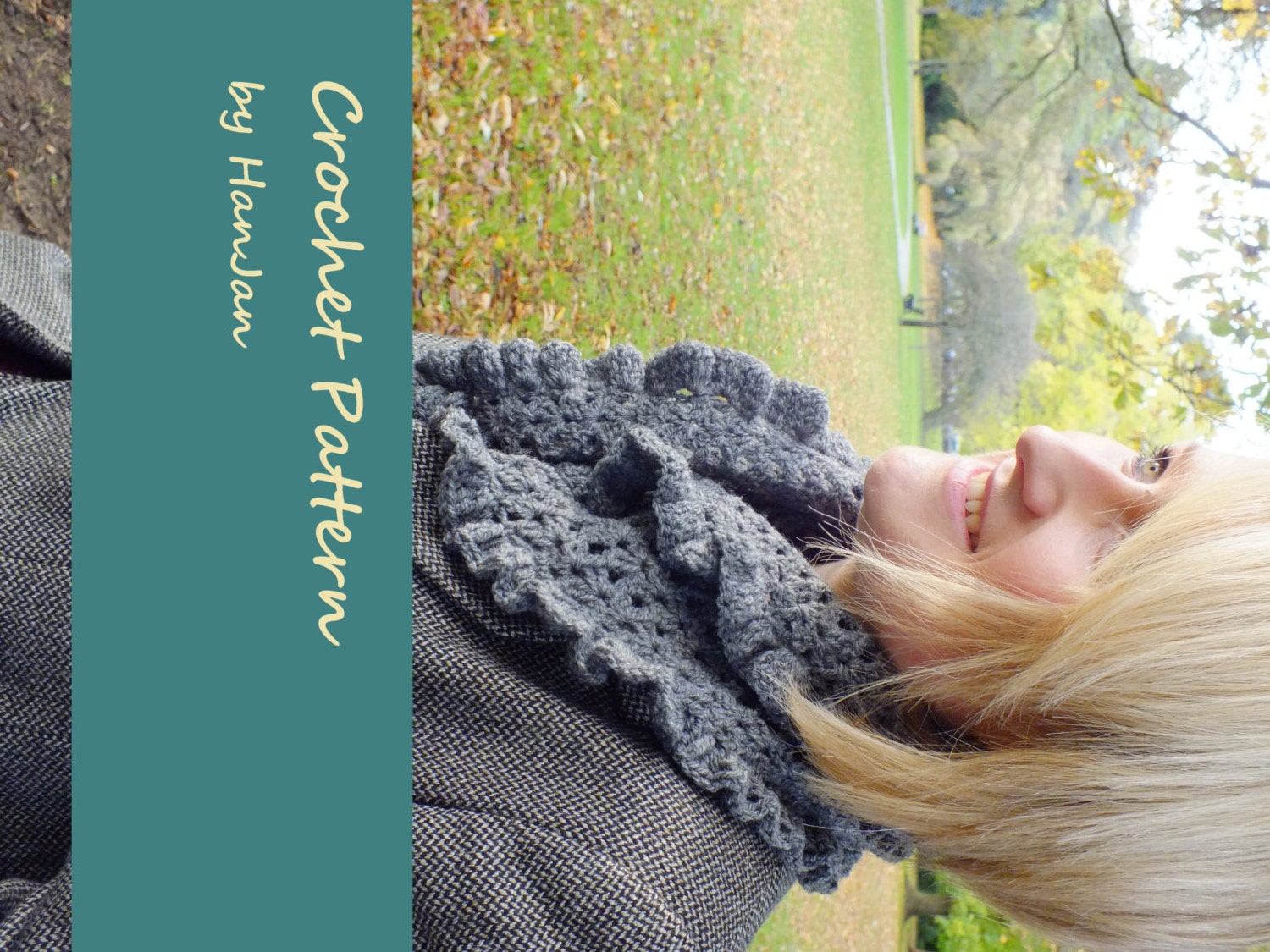 Instant Download PDF Crochet Pattern: Grey Ruffle Soft Shell Scarf, easy UK instructions with HanJan crochet tutorial