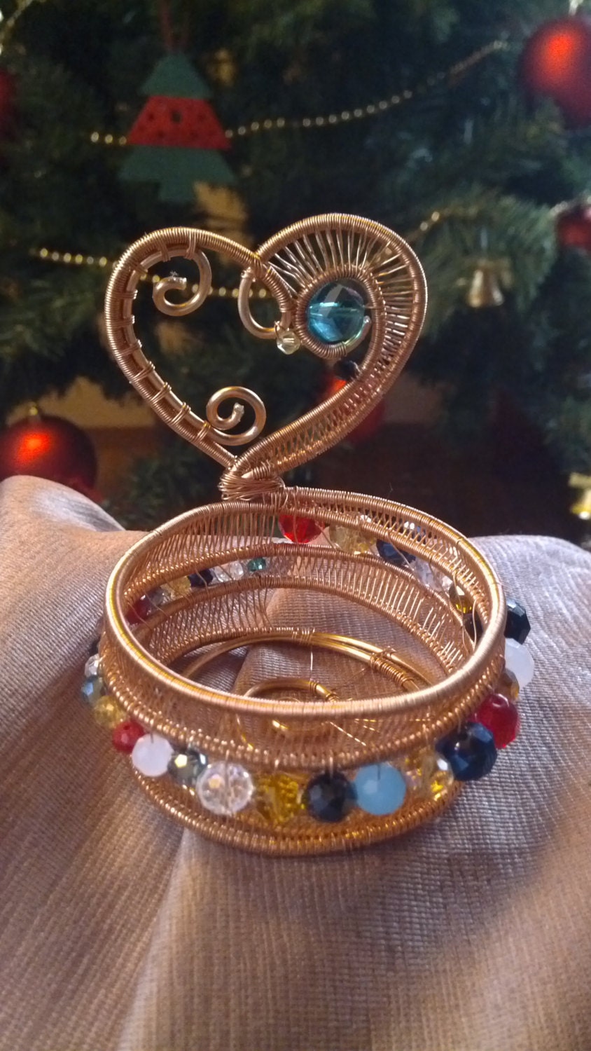 wire wrapped beaded candle holder/ tea light holder by 2wired