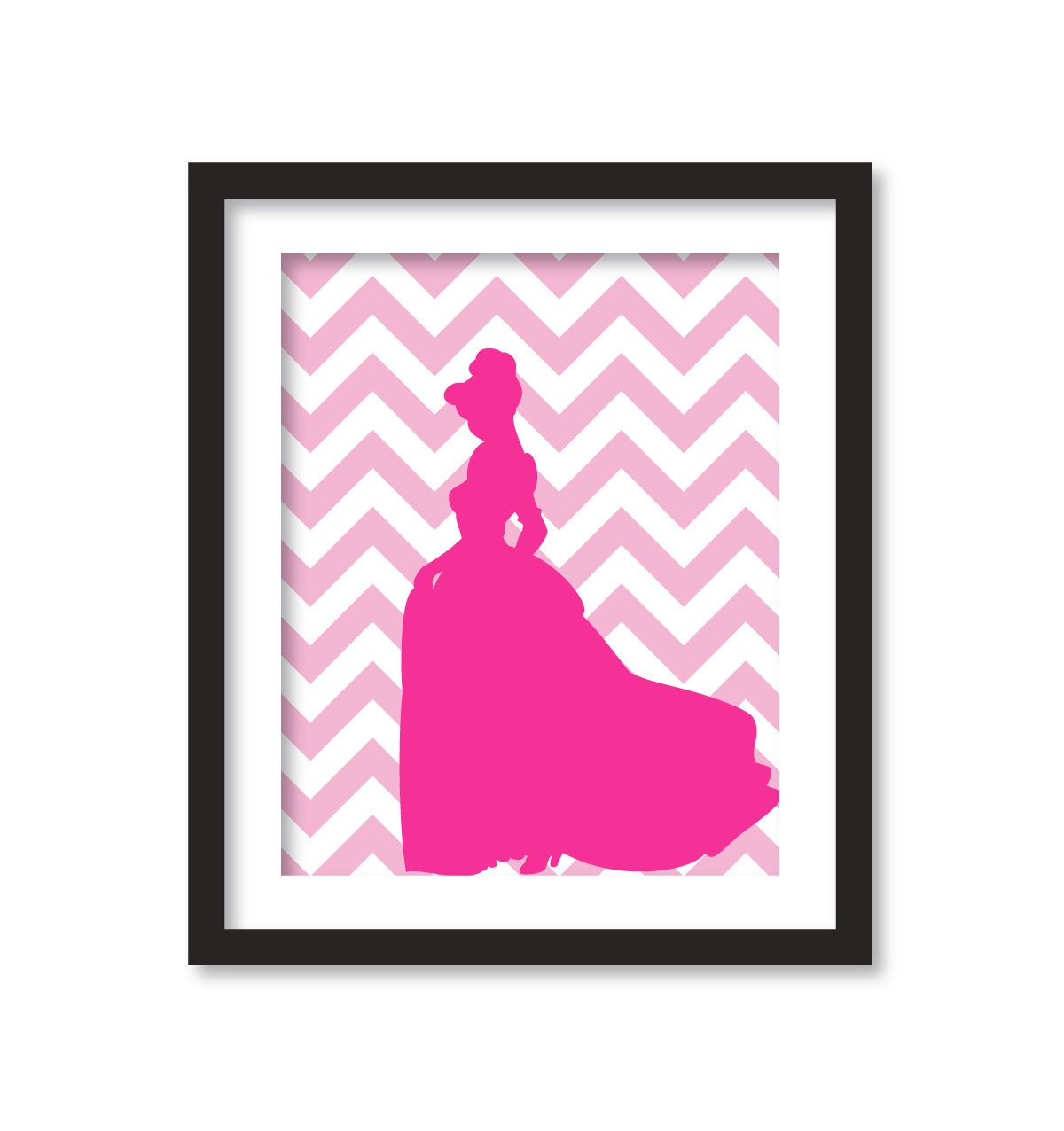 Nursery art - Silhouette of  princess in fuchsia and chevron pink