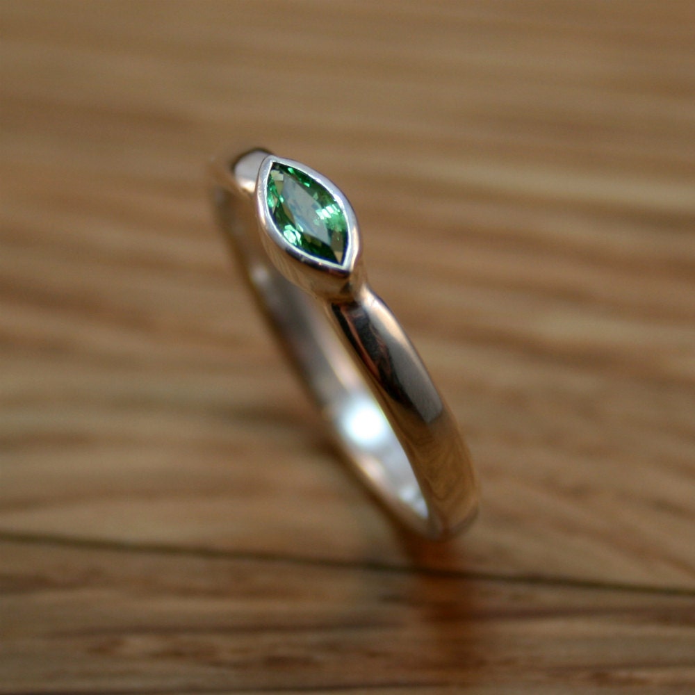 Tsvorite Garnet Marquise Ring, Vivid Green Alternative Engagement Ring, January Birthstone