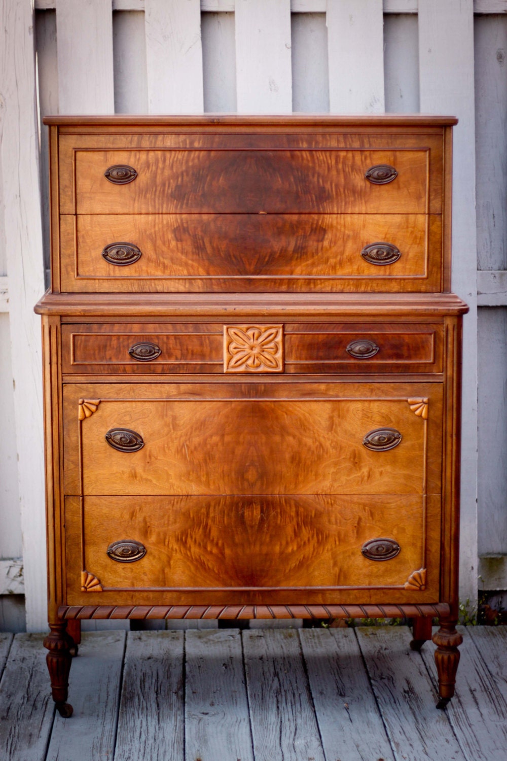 Antique Wooden Carved Five Drawer Chest