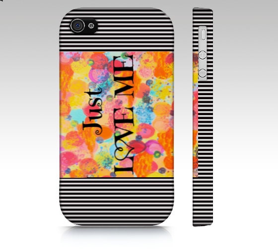JUST LOVE ME Romantic Sweet Painting iPhone 4 and 5 Case iPhone 4S Cover Colorful Stripes Abstract Acrylic Painting Typography Cell Phone