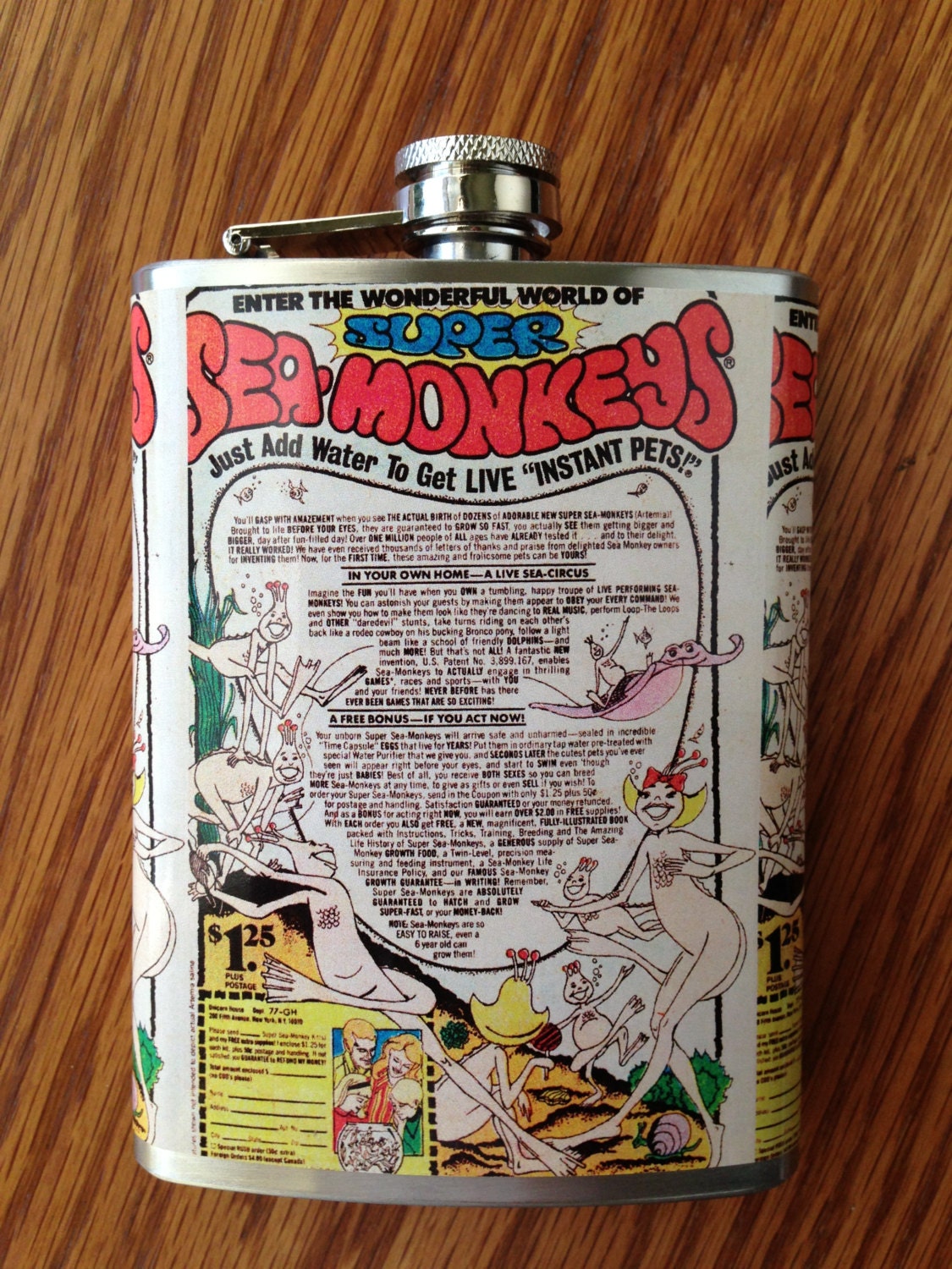 Sea Monkeys Vintage Comic Book Stainless Steel Hip Flask