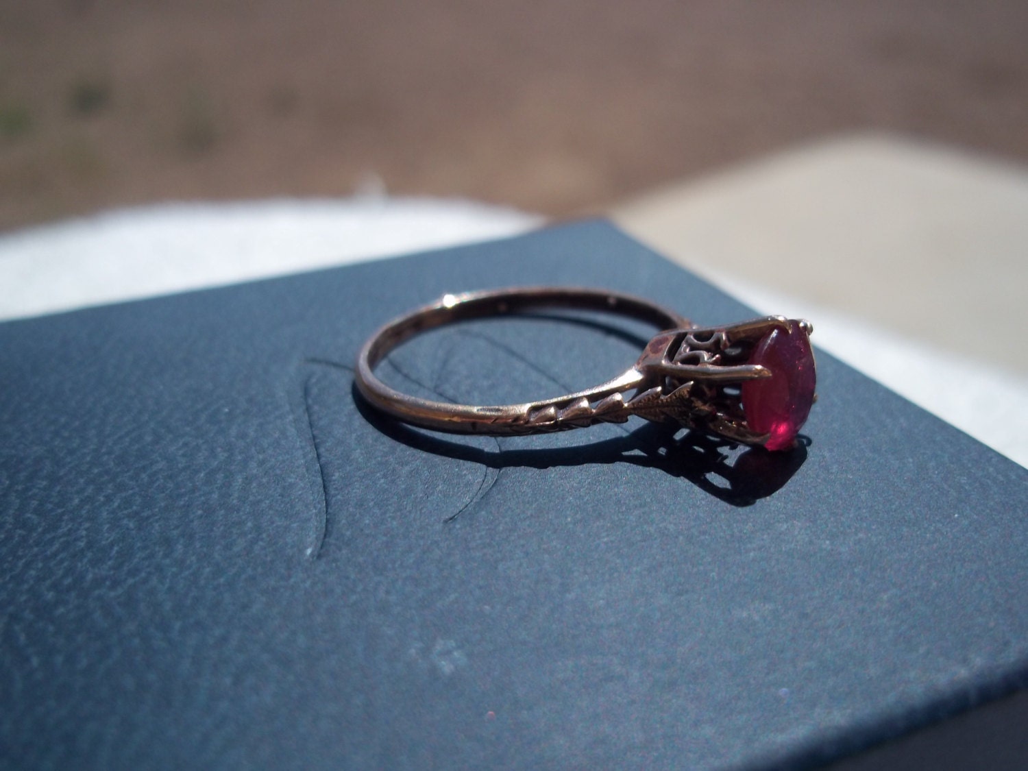 Vintage 1920s Art Deco Ruby and Rose Gold Engagement Ring