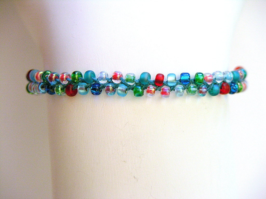 Friendship bracelet, handwoven, beaded, beadweaving, waxed Irish linen, loom woven