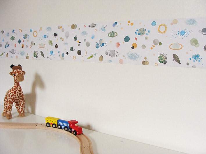Children wallpaper border self adhesive : The space - kids wall art - kids decor - wallpaper for wall
