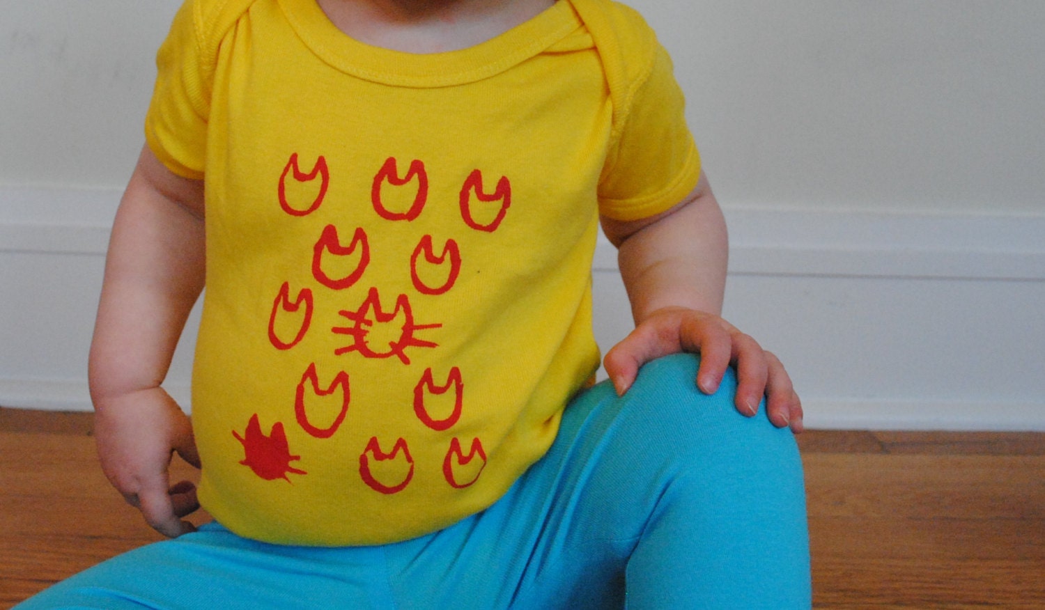 Unisex baby onesie, hand-printed