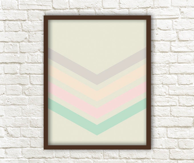 SUMMER / Chevron Modern Geometric Archival Art Print / Pastel Mint & Peach - Minimalist Native Wall Art