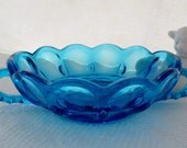 Vintage Blue Glass Candy Dish Decorative with Handles Something Blue