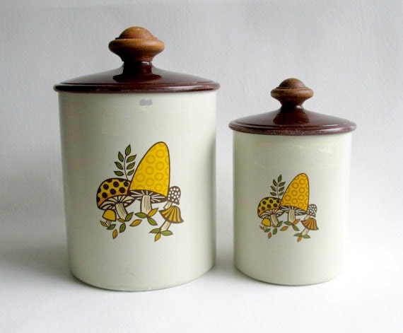 Vintage Mushroom Canisters Retro 1970's Kitsch