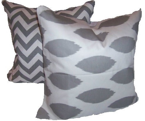 Gray Pillow Set.16x16 inch.Pillow Cover Set. Cushion Covers.Chevron.Ikat Grey Pillow Slipcovers