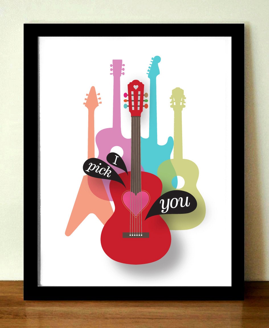 I Pick You, Colourful Guitar Print, A3