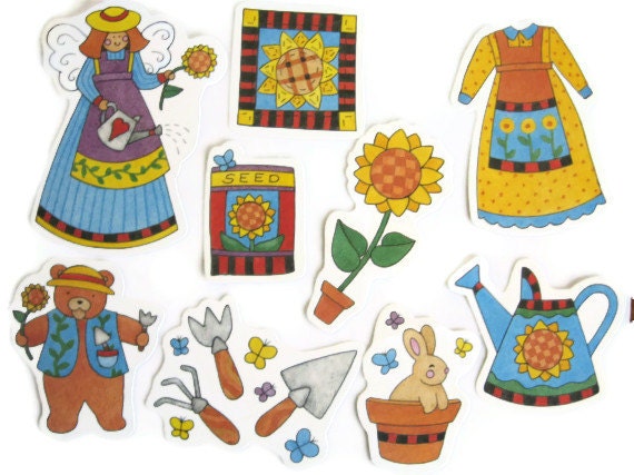 Sunflower Garden Die Cuts: Garden Tools, Sunflowers, Bear, Rabbit, Angel
