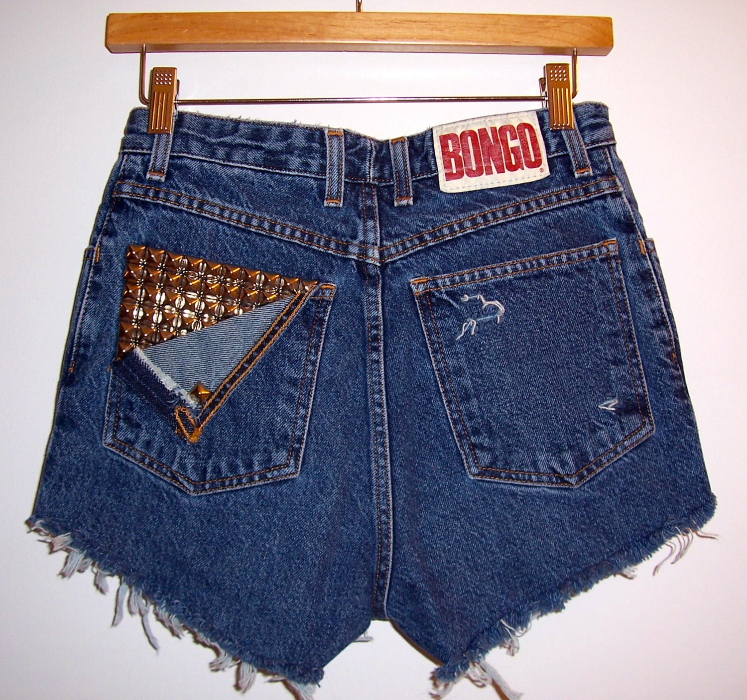 High Waisted Studded Pocket Denim Shorts