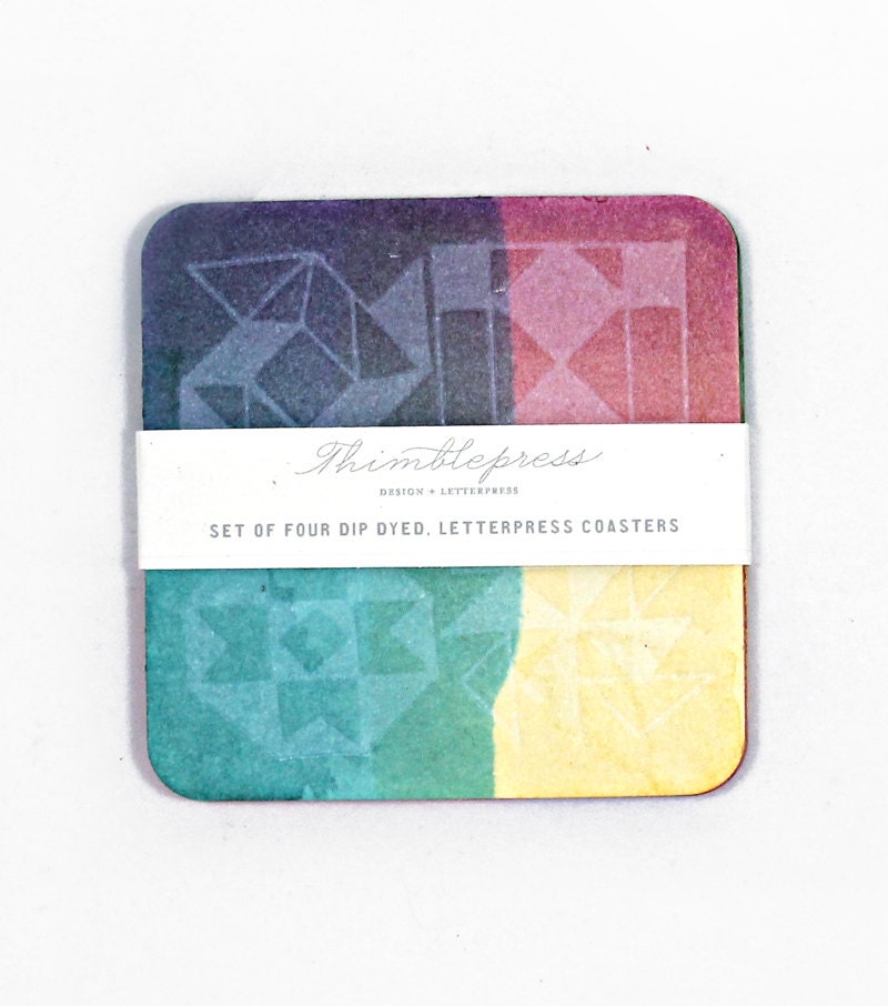 Hand Dip-Dyed & Letterpress Coasters - Set of Four