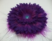 Purple Flower Hair Clip - Burlesque, Pink, Feather, Pin Up Girl, Fascinator