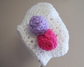 White Baby Beanie, Newborn Easter Hat, Infant Beret, Baby Tam, Baby Flower Hat, Crochet Baby Beanie, White Beret, Newborn Hat