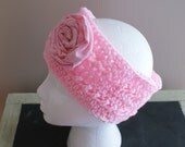 Womens Fashion Headband, Earwarmer Headband, Pink Headband, Ski Band, Rosette Headband, Yoga Hairband, Workout Headband, Pink Flower Band