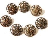 Antique Buttons Set of 7 Brass with Flower Cut Outs