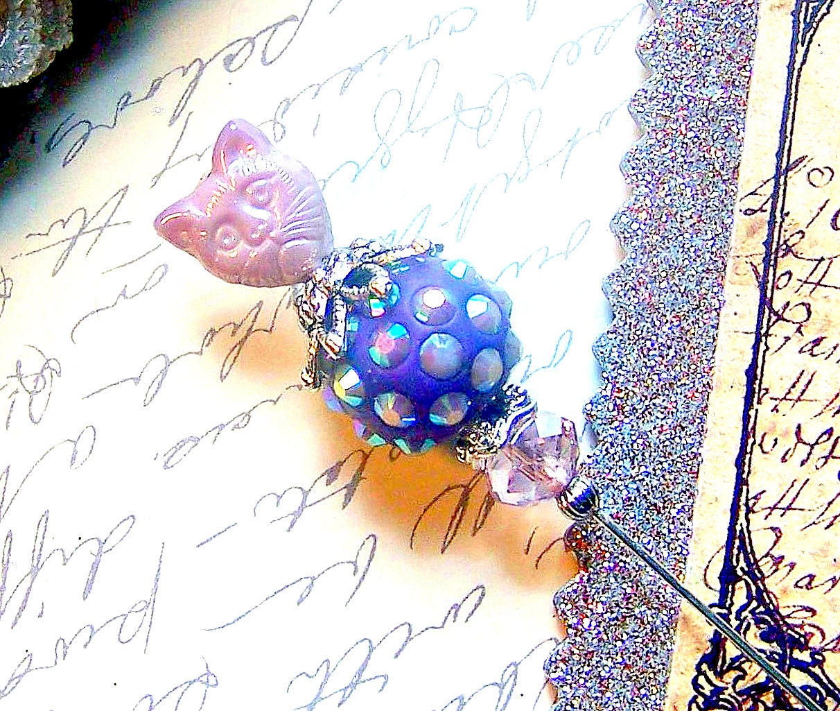 CLEARANCE beaded long hat pin women Grizabella glamorous cat lavender light purple Victorian lapel ascot sitck scarf brooch TAGT tenX